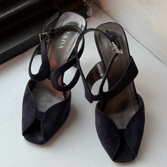 Prada - Navy Blue Suede Strappy Heels - Picture 5 of 5